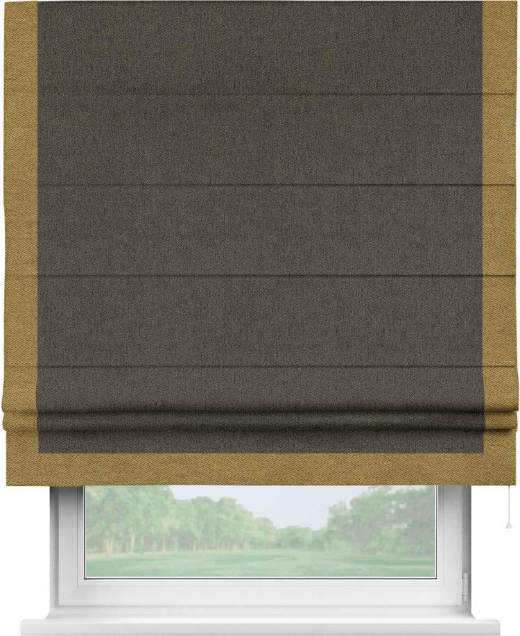 Римская штора «Кортин» с кантом Виктория, для проема, ткань твид блэкаут, тёмно-коричневый